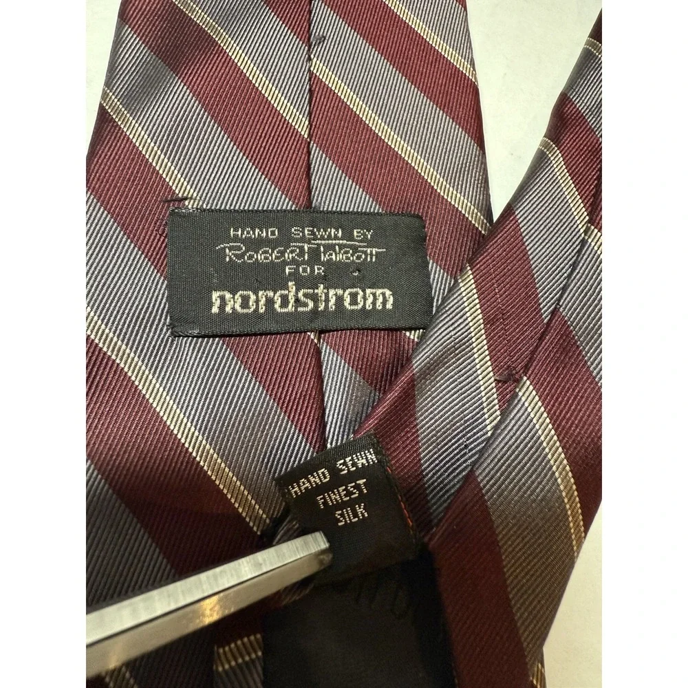 Vtg Robert Talbott Nordstrom Silk Tie Burgundy Gray Striped‎ USA 59.5